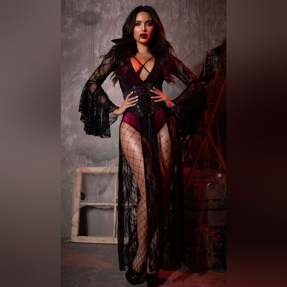 NEW Yandy Sexy Wicked Vampire Lace Dress 3 Three Piece Costume Set Medium M - Picture 1 of 6